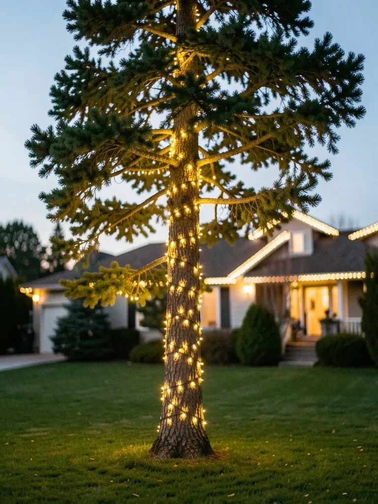 Wrapped fir in a front yard